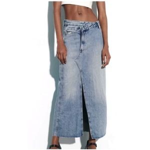 Zara Skirt Denim MAXI Midi Asymmetrical The Long Skirt Size M